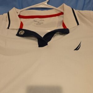 Womens Nautica White Polo with Navy and Red Trim